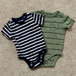GAP Baby Onesies in Green and Navy Stripes